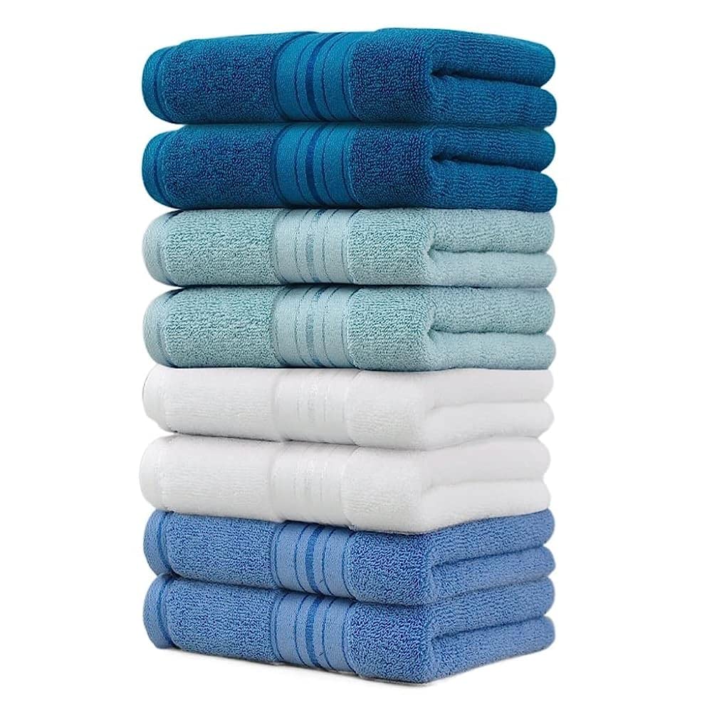 Serviette coton pour lavage visage TILEZE, lot de 8 essuie-mains doux 75x34cm