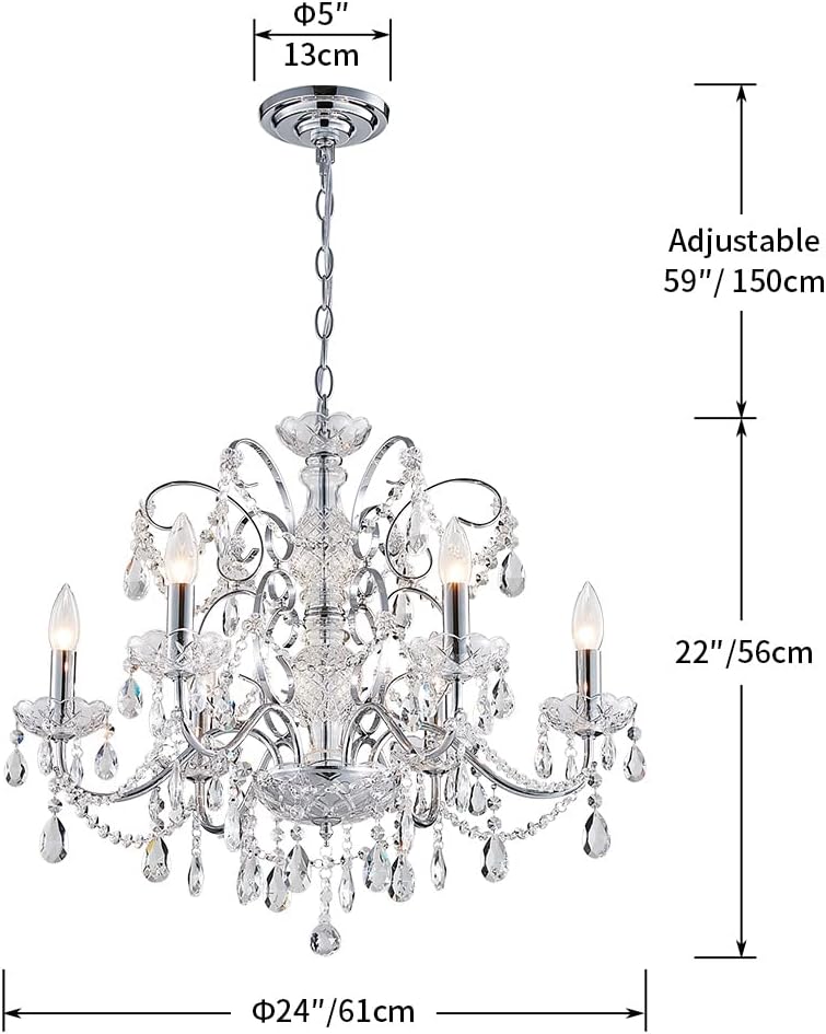 Saint Mossi 6-Lights Crystal Chandelier Crystals Raindrop Chandelier,Modern Crystal Pendant Light Fixture Modern Chandelier for Bedroom,Living Room,Dining Room,H22 X D24,Chain Adjustable