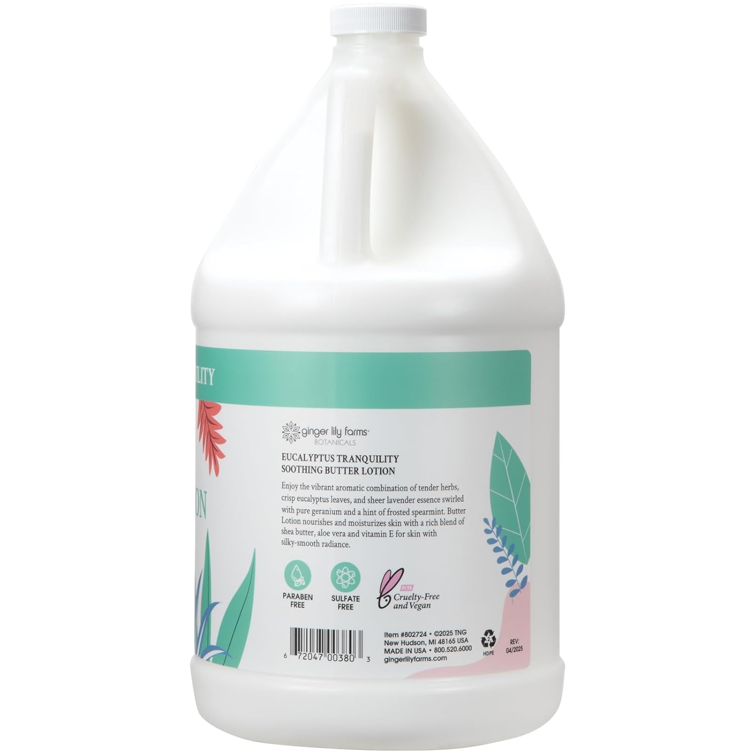Ginger Lily Farms Botanicals Soothing Butter Lotion for Dry Skin, Eucalyptus Tranquility, 100% Vegan & Cruelty-Free, 1 Gallon (128 fl oz) Refill - Image 2