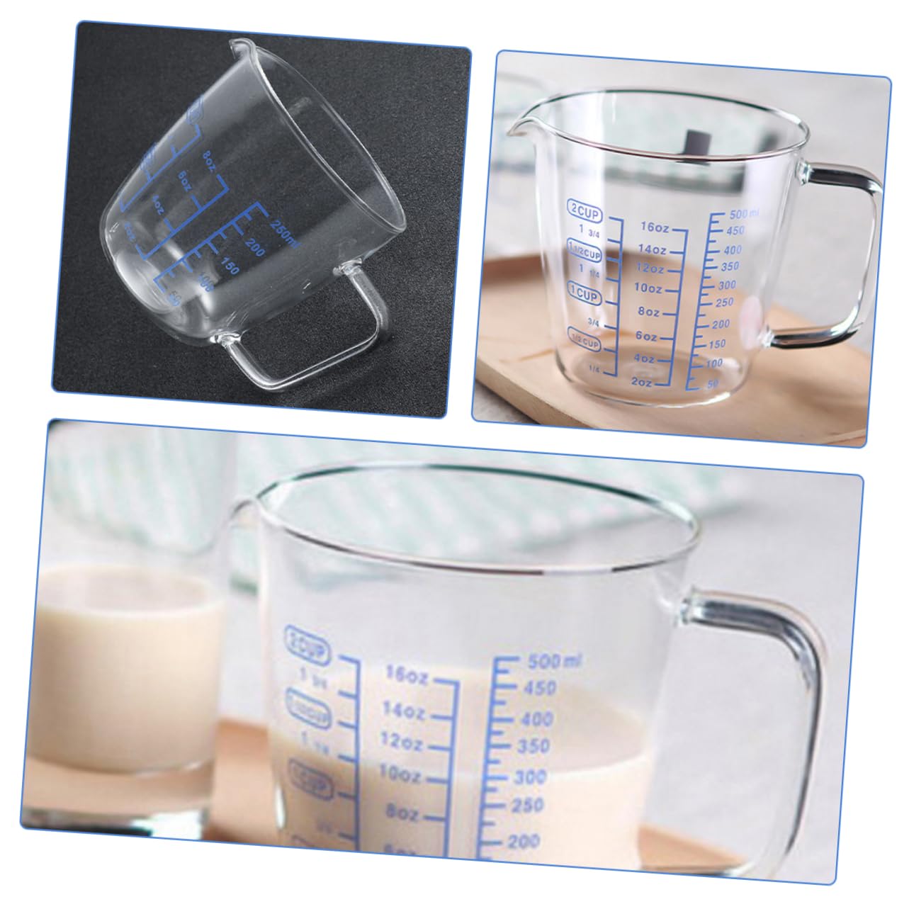 3 Pièces Tasses à Mesurer Verre Verre Borosilicaté avec Graduation pour Mesurer et Espresso et Pratique