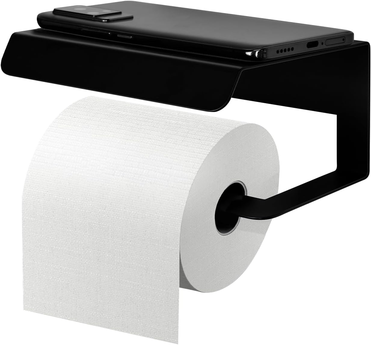 DOWRY Toilet Paper Holder Wall Mounter,304 Stainless Steel Tissue Roll Holder with Phone Holder for Bathroom (Black)