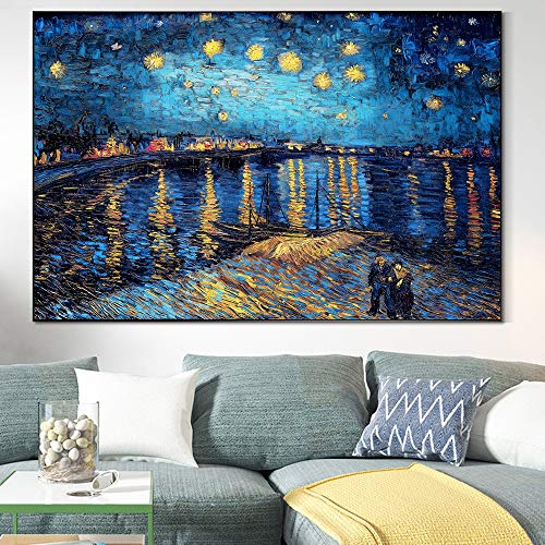Nuit Étoilée Sur Le Rhône De Van Gogh Toile Peintures Sur Le Mur Art Affiches Et Impressions Impressionniste Art Photos Cuadros Pas De Cadre (Size (Inch) : (7.8x11.8 in) 20x30 cm no frame) Cover