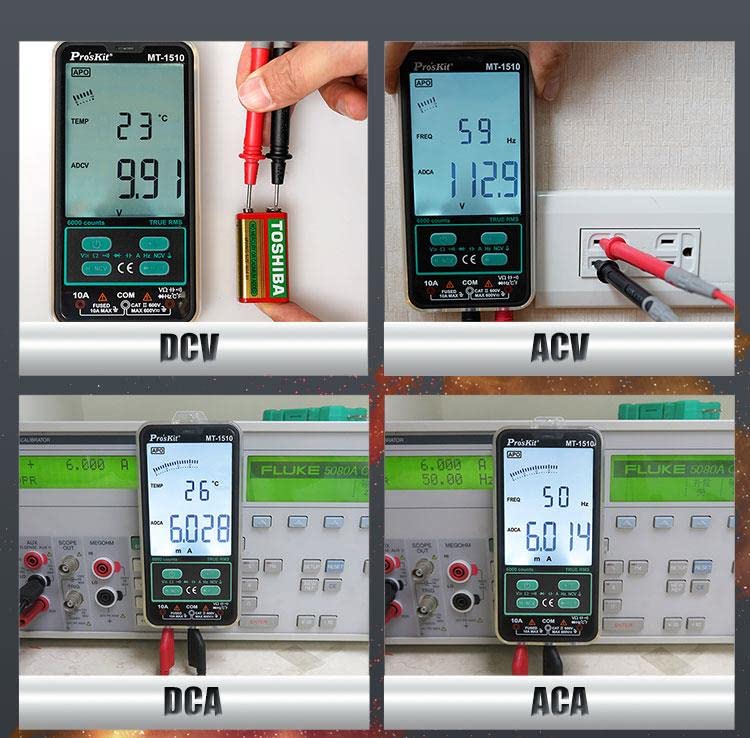 Collage showing Resistance, Buzzer, Capacitance, and Diode measurements