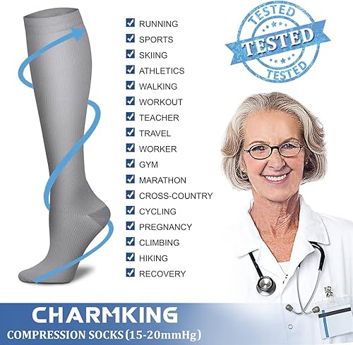 Miniatura 89 de CHARMKING Compression Socks for Women & Men Circulation (8 Pairs) 15-20 mmHg is Best Support for Athletic Running,Cycling