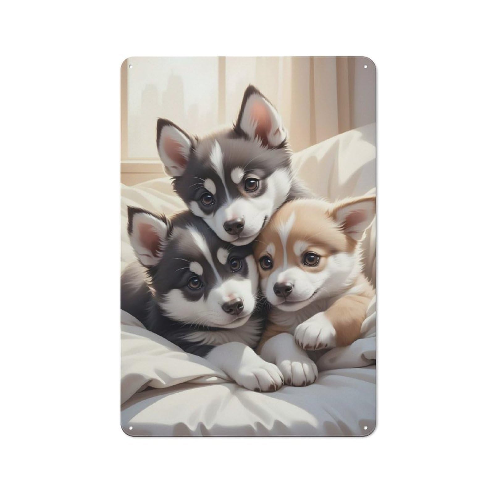 Junmoney Husky Puppies Rustic Metal Sign 30X20cm For Man Cave Or Games Room, For Vintage Wall Decor Fans, For Garage And Workshop Walls