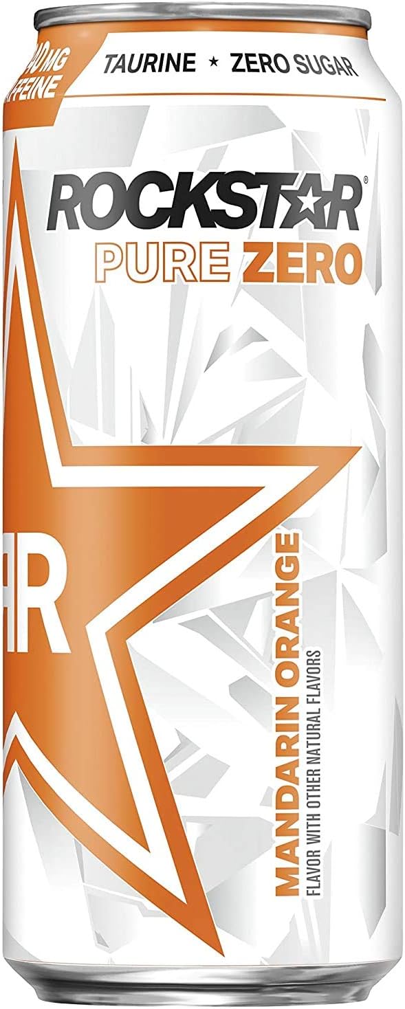Rockstar Pure Zero Energy Drink - Mandarin Orange - 16fl.oz.(Pack of 16) New 2021 Can design