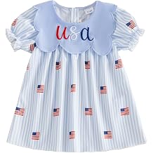 Toddler Baby Girl 4th of July Outfit Ice Cream Embroidery Short Sleeve Collared Dress Summer Clothes
