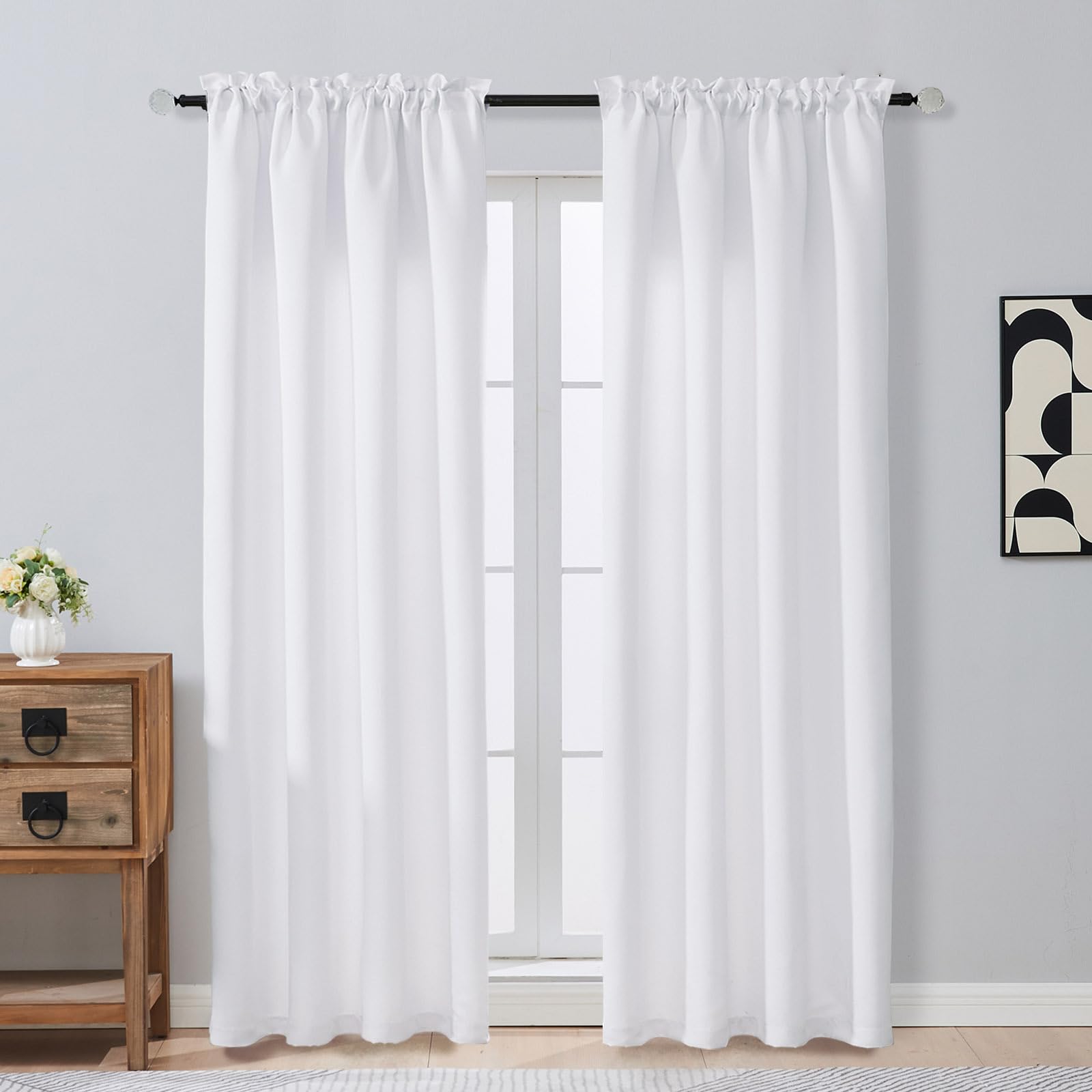 OVZME Pure White Curtains for Bedroom 84 Inches Long 2 Pieces, Solid Thermal Insulated Light Filtering Living Room Window Treatments Curtains, Dual Rod Pocket Living Room Drapes, 2x50Wx84L Inches