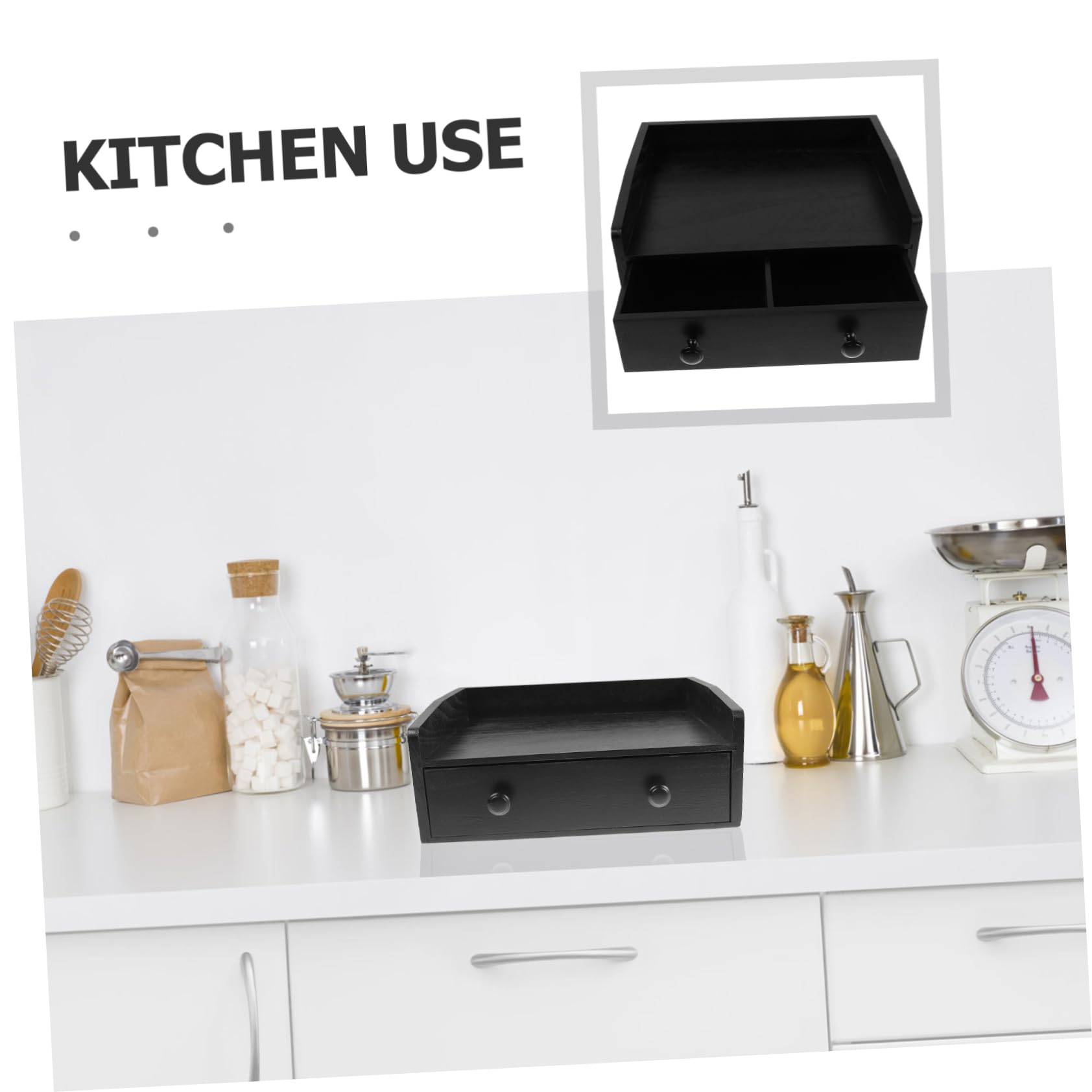 Cabilock Gabinete de Almacenamiento de Sobremesa de Madera Negra con Diseño Multifuncional y Cajones para Organizar Café E Ingredientes en Oficina o Decoración del Hogar