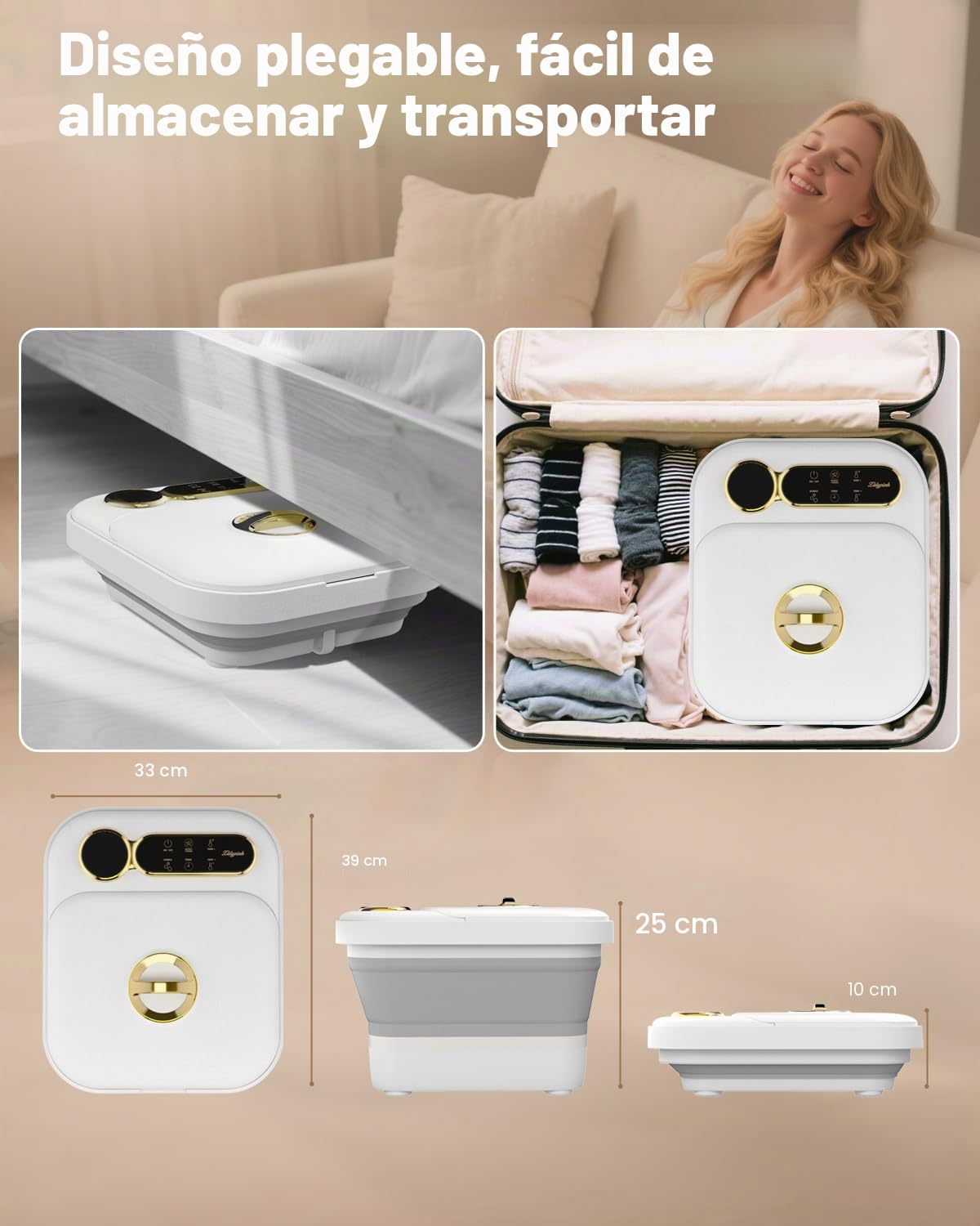 Spa plegable para pies con calor, masajeador eléctrico de baño de pies con 24 bolas de masaje Shiatsu motorizadas, control de burbujas y temperatura, bañera de spa de pedicura para relajar los pies