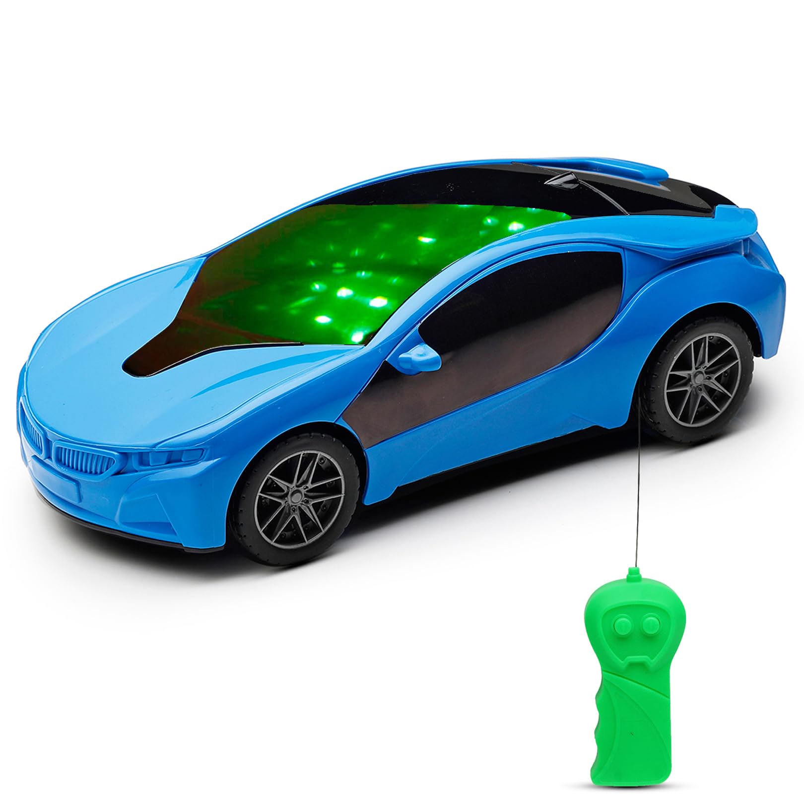 Gooyo6328-2 Battery Operated 3D Lights Famous Remote Control High Speed Racing Car Toy for Kids | Blue Color, Power Source: 3xAA Battery in Car & 2xAA Battery in Remote Controller (Not Included)