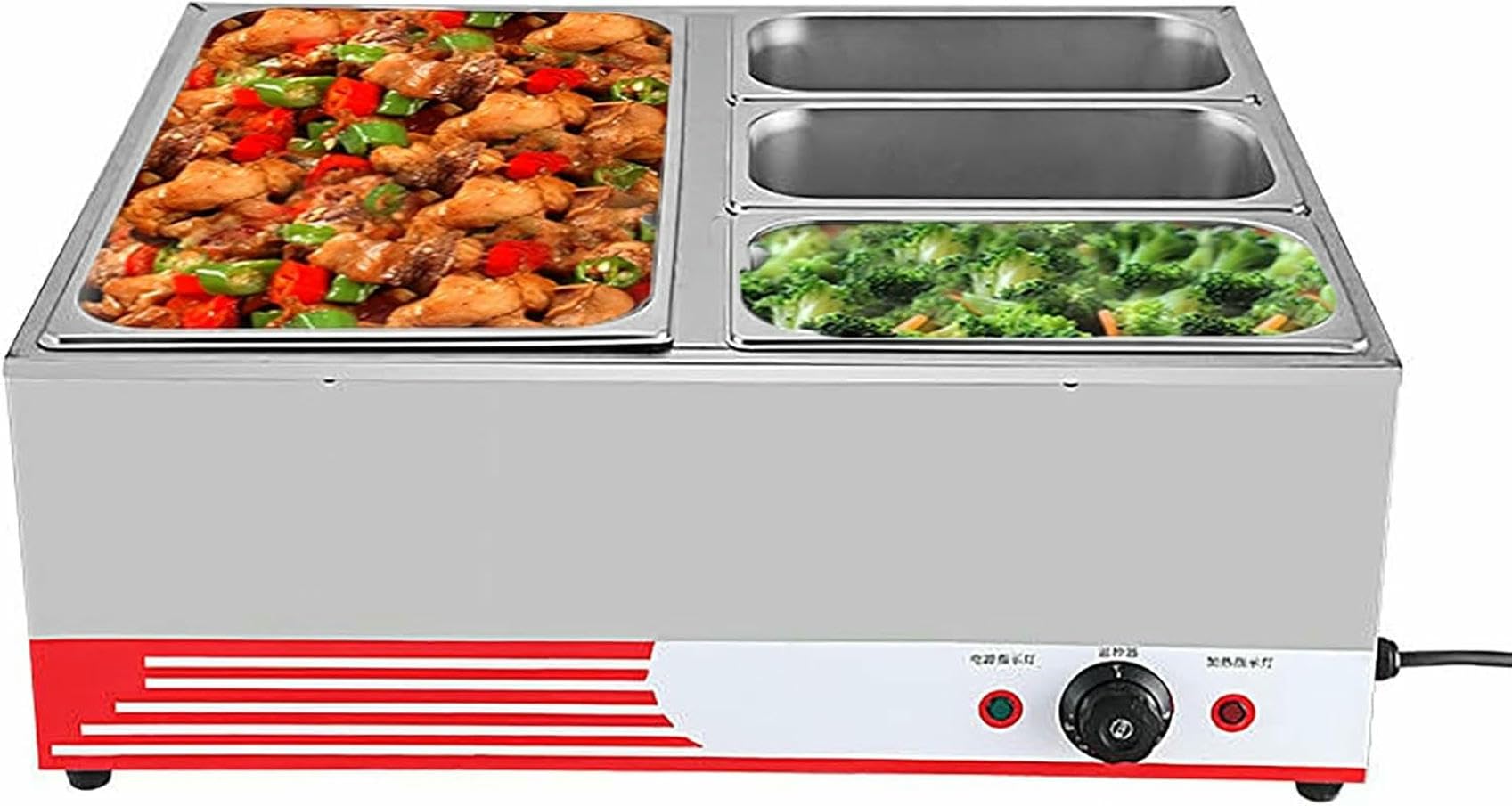 Buffet Elettrico in Acciaio Inox per Riscaldamento a Piattaforma, Controllo della Temperatura, Ideale per ristoranti, Catering, Mense, Vacanze in casa e Hotel.,4 Pan-b