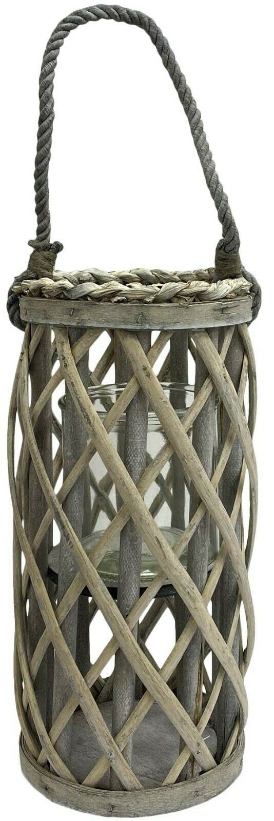 Cheerful Bargains 30 cm Large Wicker Candle Lantern & Crystal Glass Holder