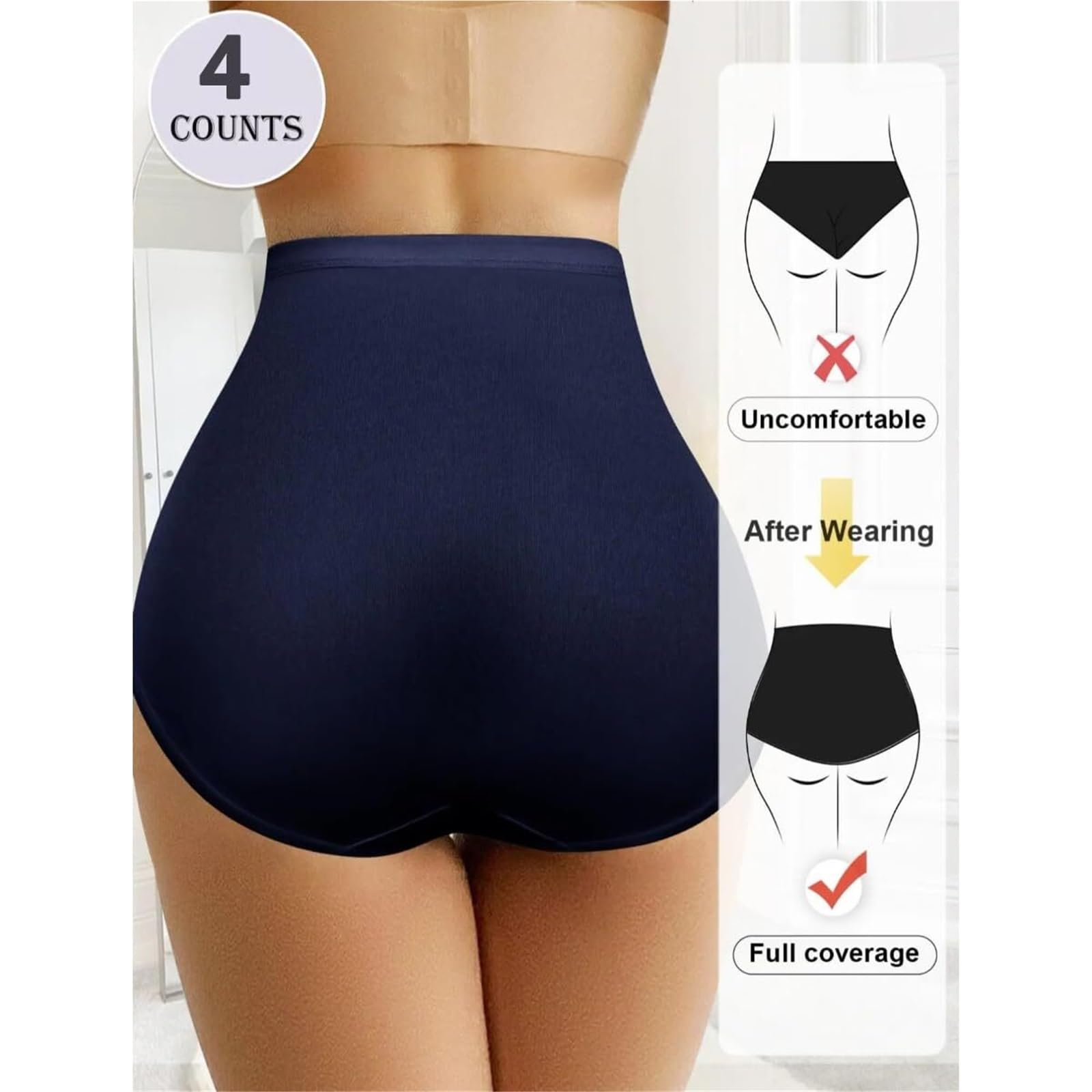 4er-Pack Damen-Slips Mit Hoher Taille Und Bauchkontrolle Atmungsaktive Weiche Unterwäsche Mit Buchstabendruck Und Überkreuzten Netzdetails