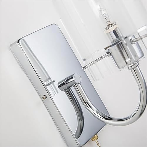 Miniatura 3 de Aplique de pared LED con interruptor de cadena de cristal transparente, cromado, lámpara cilíndrica moderna de mediados de siglo, lámpara cableada
