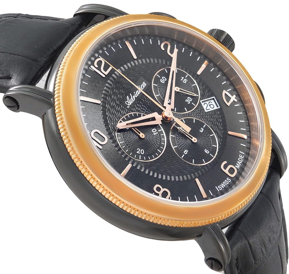 Adriatica Męski Zegarek A8294.K254CH z Paskiem Skórzanym, Mechanizm Kwarcowy, Chronograf, Wodoszczelność 50M