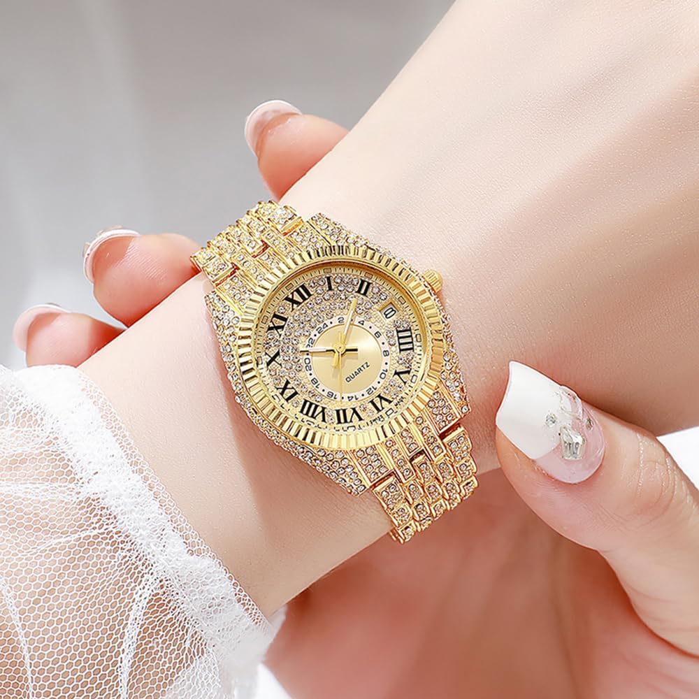 HUNRUY Bling Watches for Women Iced-Out Diamond Luxury Quartz Watches with Date - Image 7