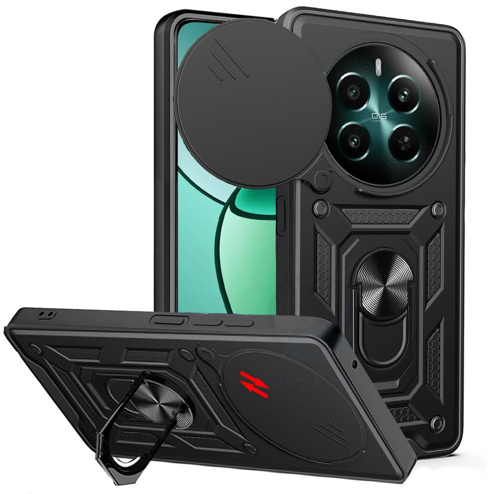 AESTMO Polycarbonate Tough Armor Realme 12 Plus/Narzo 70 Pro 5G Bumper Back Case Cover|Ring Holder & Sliding Camera Shield Cover|360 Degree Protection Back Case Cover For Realme 12 Plus (Black) (B0D2DK9TJP) Amazon Price History, Amazon Price Tracker