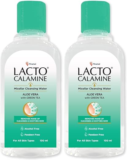Lacto Calamine Micellar Water Make Up Remover Liquid | 100ml each – Pack of 2 | Aloe Vera, Green Tea & Niacinamide |Cleansing Water For Face That Removes Make-Up, Excess Oil &…