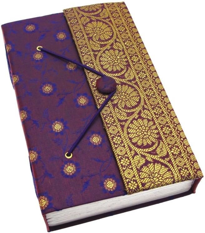 Sari Journal Extra Large 13.5cm x 21.5cm - Purple - Unlined Recycled Paper - Elastic Closure - Notebook and Diary - Indian Stationery Gift - for Men Women Students - Sari Fabric