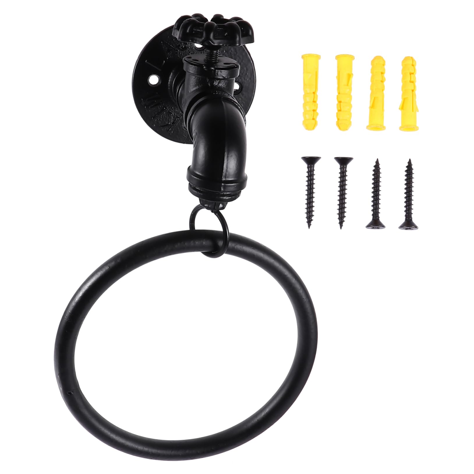 Homoyoyo Anillo de Toalla para Grifo de Metal, Estilo Rústico Industrial, Negro, Resistente al Óxido, Fácil de Instalar para Cocina