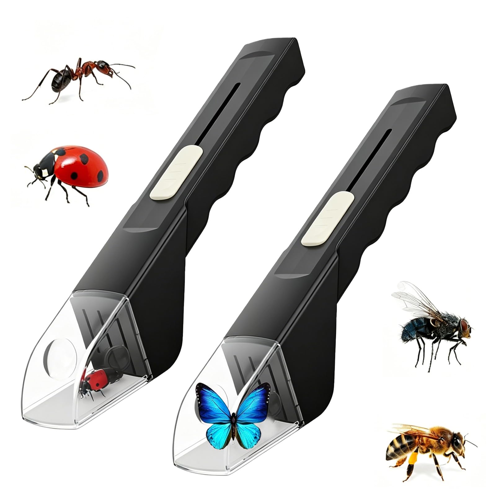2-Pack Bug Catcher with Magnifier, Spider Catcher Tool for Kids, Magnifying Bug Container for STEM Nature Toys and Outdoor Science Exploration, Black