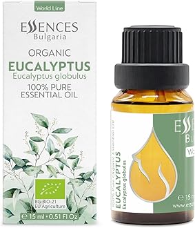 Essences Bulgaria Organic Eucalyptus Essential Oil 0.51 Fl Oz 15ml Eucalyptus globulus 100% Pure Natural Undiluted Therapeutic Grade for Aromatherapy Diffuser Humidifier Air Purifier Sauna Steam Room