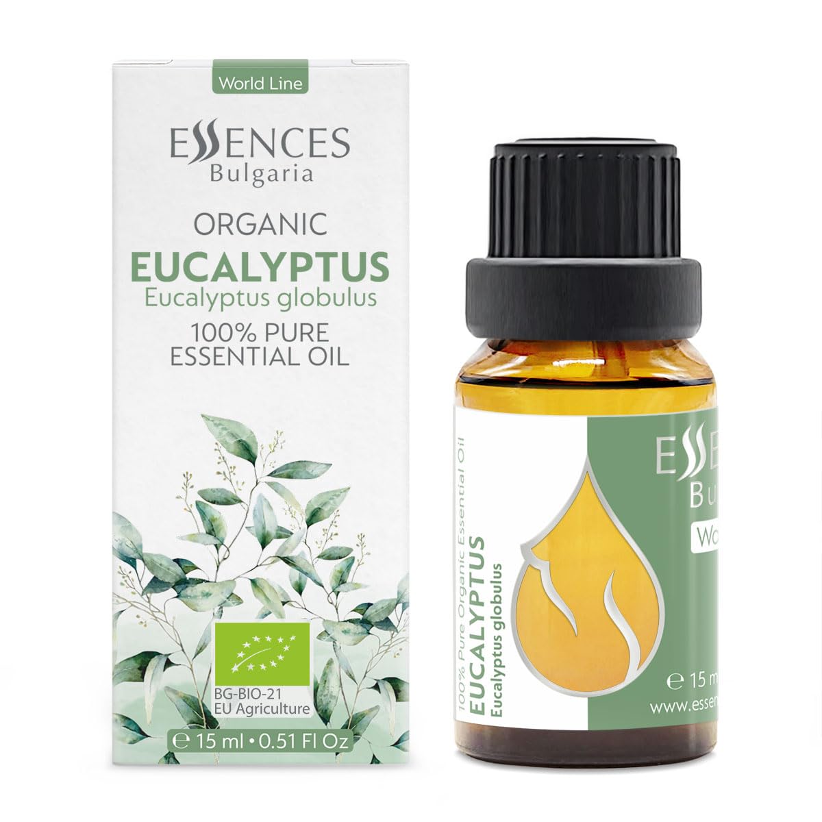 Essences BulgariaOrganic Eucalyptus Essential Oil 0.51 Fl Oz 15ml Eucalyptus globulus 100% Pure Natural Undiluted Therapeutic Grade for Aromatherapy Diffuser Humidifier Air Purifier Sauna Steam Room