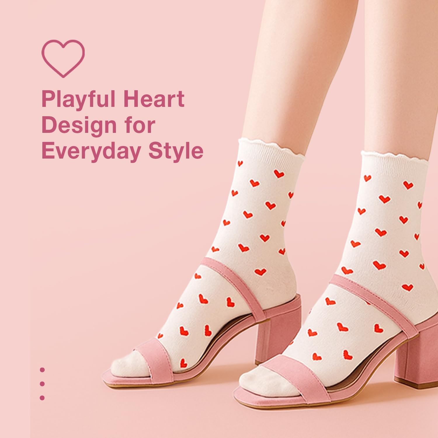 Women’s Cute Heart Pattern Crew Socks – 3 Pairs Colorful Novelty Gift Set – Soft Cotton Cozy Socks for Casual Wear