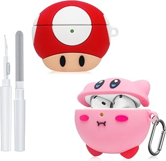 2 Pack Cute Case for AirPods 4th Generation Case, Anime Funny Soft Silicone Cover with Cleaning Kit & Keychain, Shockproof Protective Cover for Kids Women, for Apple AirPods 4 2024, Pink & Red