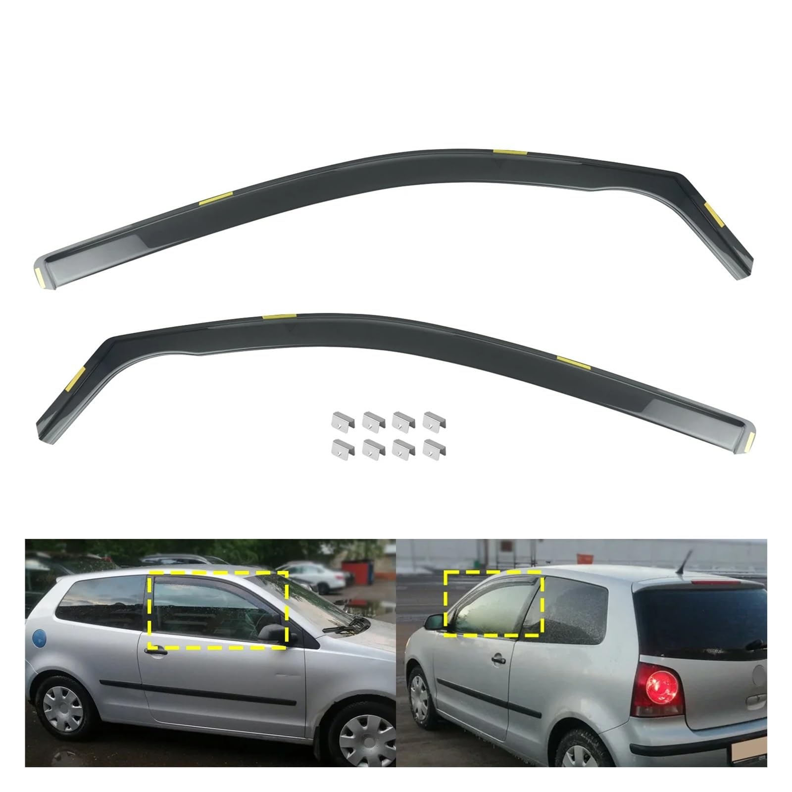 Visera Ventana Coche para VW Polo MK4 9N 3 Puertas Hatchback 2002-2009 Tinte Té Translúcido Viento Lluvia Protector Solar Deflector Deflectores Viento Edgevisors