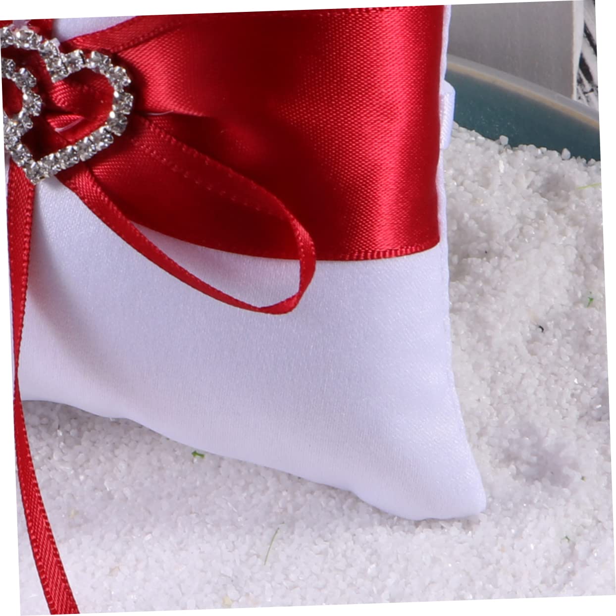 Cabilock Wedding Ring Pillow with Double Heart Design Ring Bearer Pillow for Ceremony Red Satin Wedding Pillow