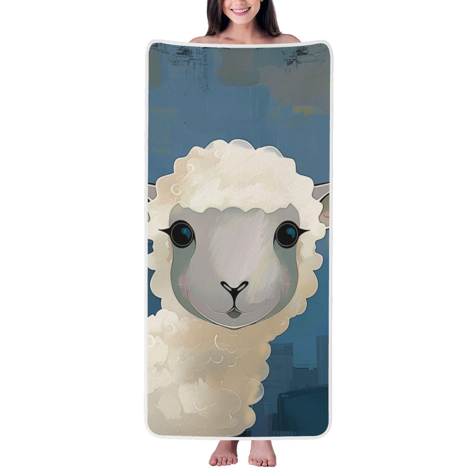 WPKJU Sheep Art Printed Bath Towel with White Edging - 27x55 in Soft Extra Absorbent Coral Velvet Shower Towels for Bathroom