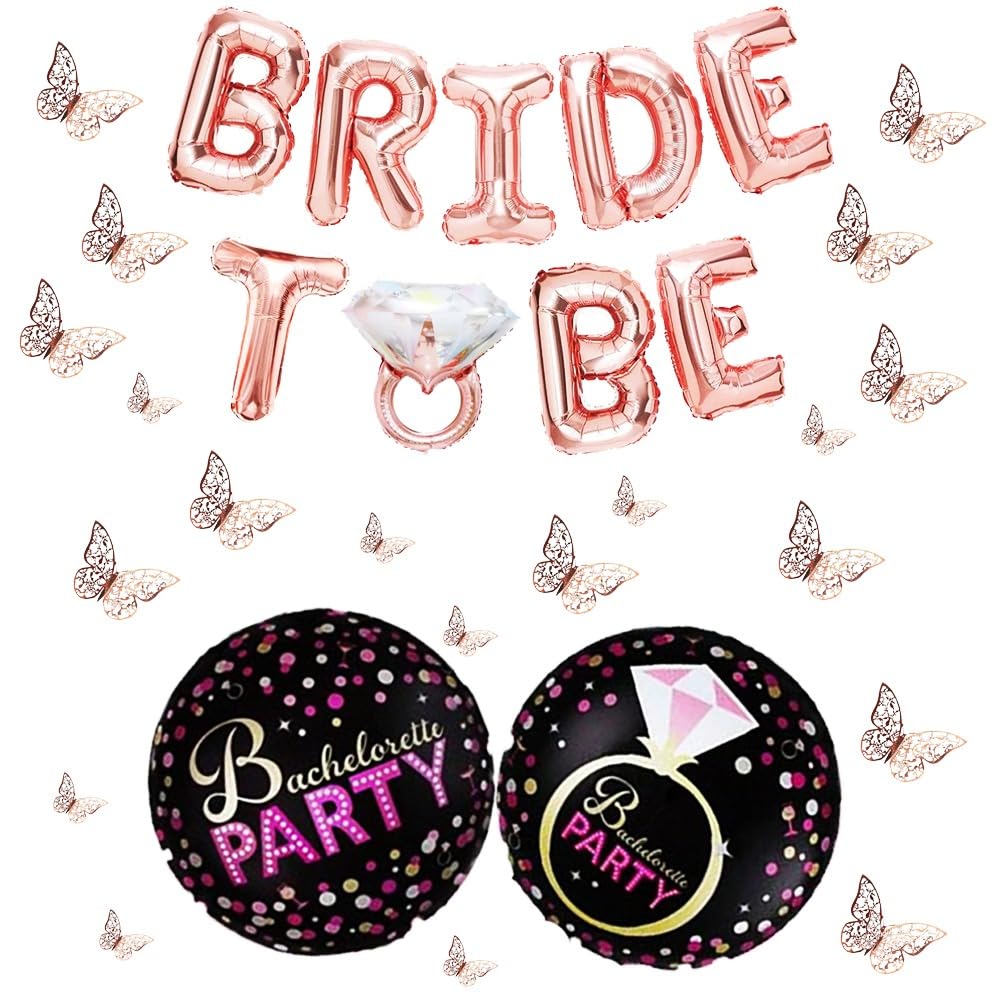 Pop The Party Bachelorette Party Decorations - 15 Pc Bridal Shower Decorations | with Rose Gold Butterfly |Bride to Be Rose Gold Foil Balloons for Bachelorette Party Decoration