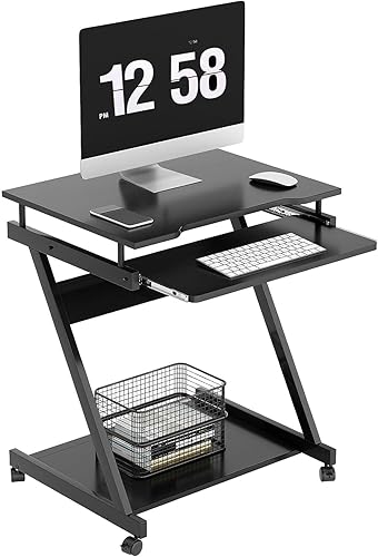 Need Escritorio de computadora móvil con soporte para computadora portátil, mesa de PC con teclado deslizante para oficina en casa, 23.6 x 18.9 x