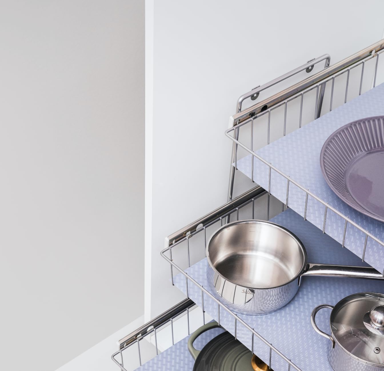 Teleskopschublade für 30cm Schrank – Premium Schrankauszug Küche zum Nachrüsten – Einfache Montage – Stabil & Langlebig –Korb Kombisystem, 3 etagig