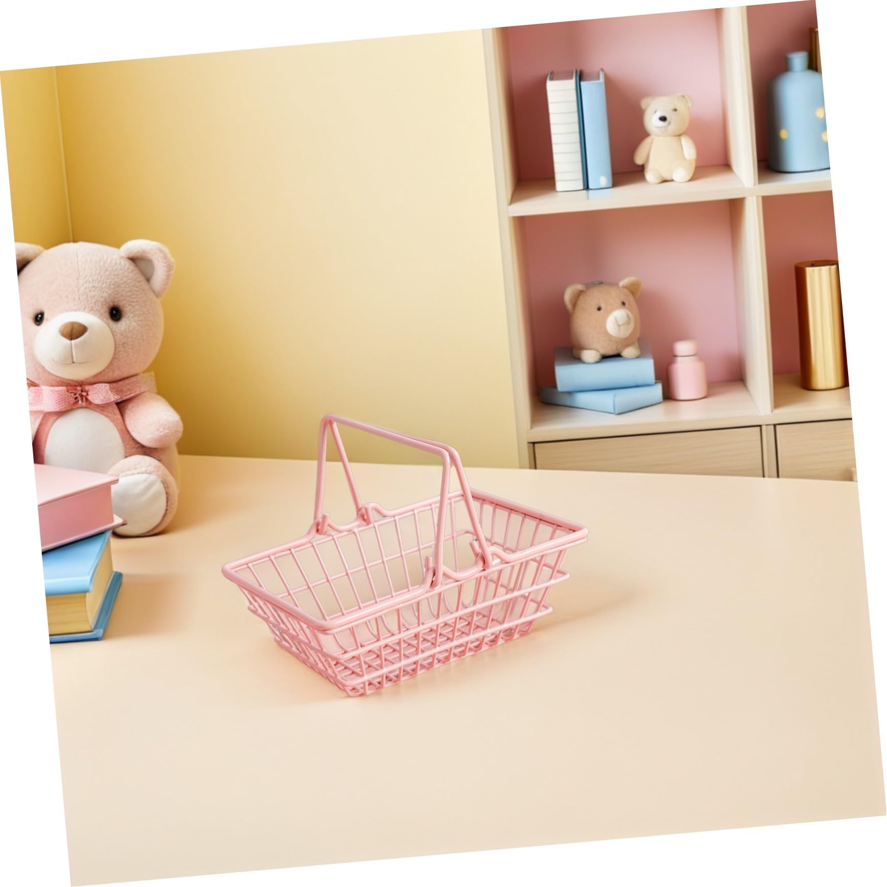 2 Pezzi Mini Shopping Basket in Metallo con Manici Cestini per Portatile e per Organizzazione Casa e Ufficio per Giochi di Spesa e Stoccaggio Oggetti