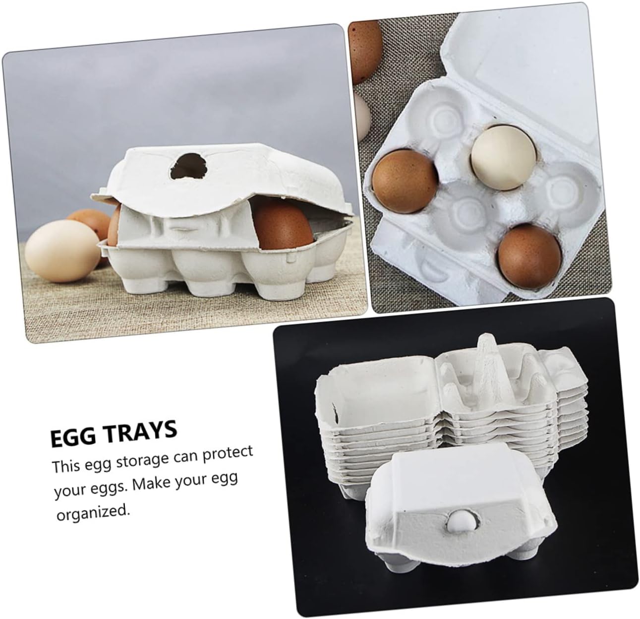 3 Sets 10pcs Pulp Egg Tray Egg Holders Egg Trays Eggs Refrigerator Fresh Egg Holder Egg Flats Paper Egg Storage Rack Egg Dispenser Cell Egg Box Egg Rack Carton Travel (Light Greyx2p