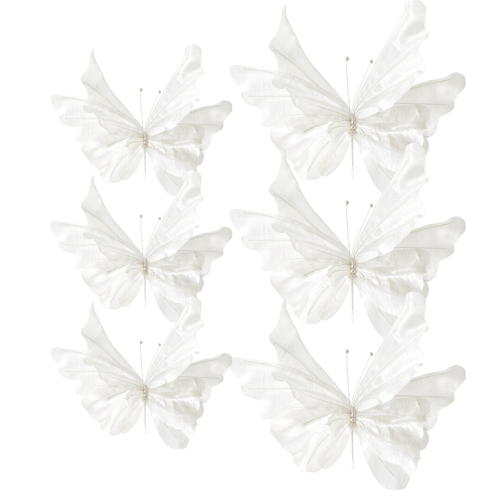 Grands papillons 3D déco murale soie blanche fête et mariage x6