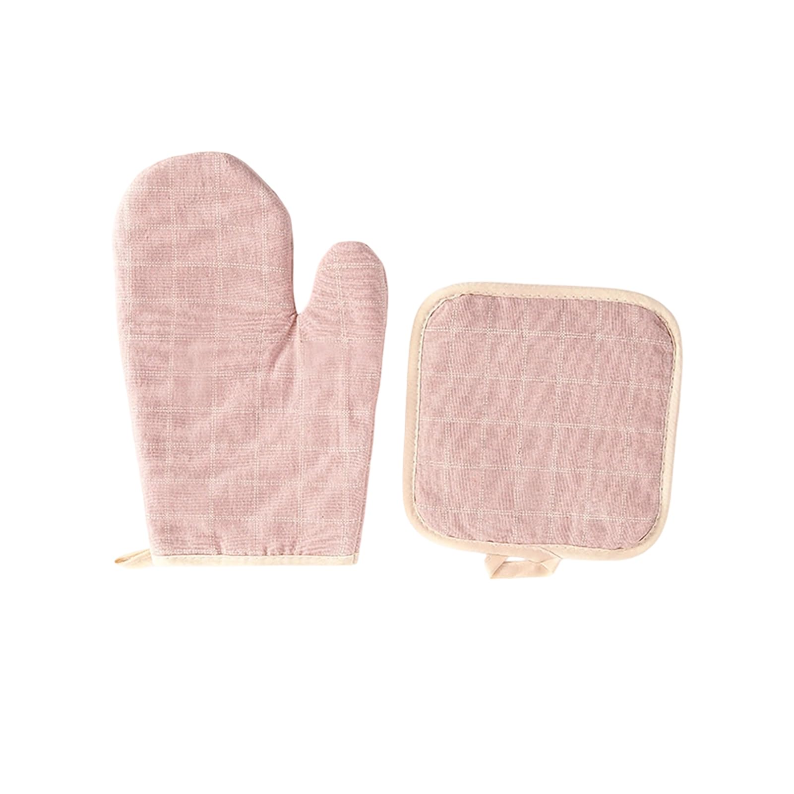 Heat Resistant Oven Gloves with Pot Holder Set, Non Slip Cotton Kitchen Mitts, for Baking Grilling Cooking Microwave BBQ Air Fryer Pink