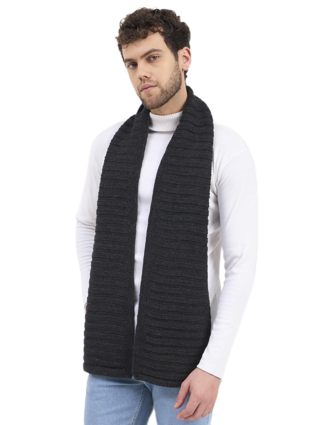 Men's Charcoal Grey Ribbed Knit Winter Scarf-image-34