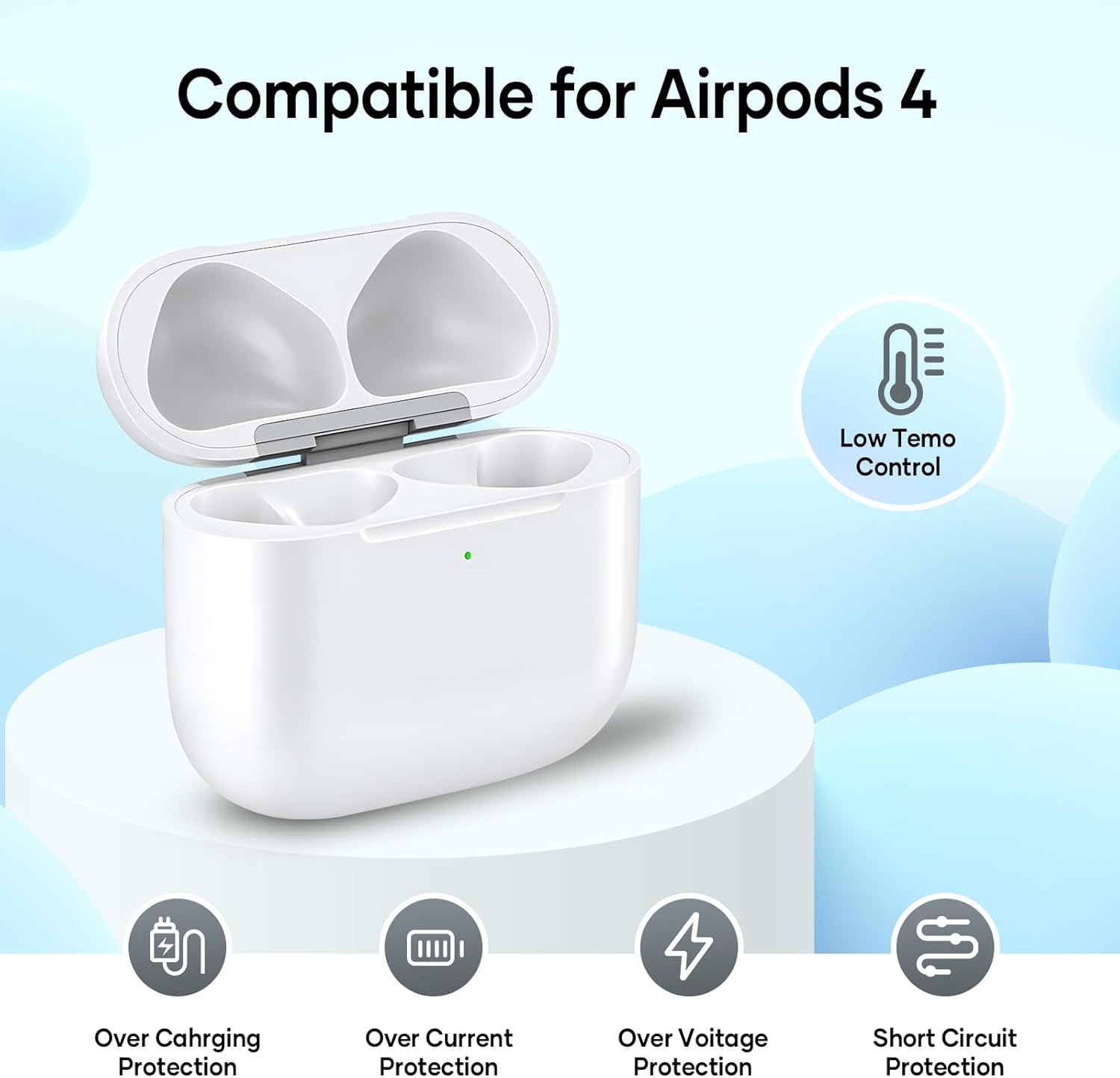 Compatible for AirPods 4 Charging Case Replacement AirPod 4th Generation with Wireless Charging Bluetooth Pairing Sync Button (No Earbuds) (Compatible for AirPods 4th)