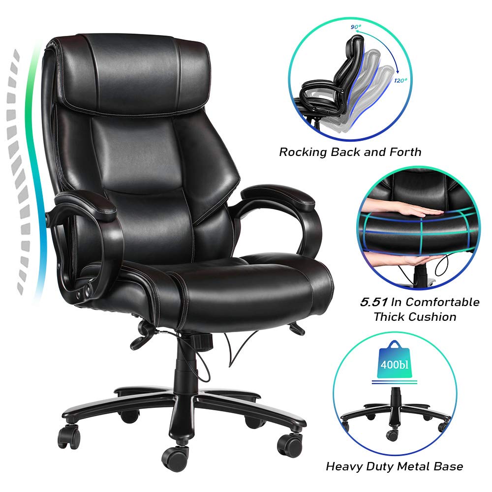 VANSPACE Big and Tall Executive Office Chair 400lb High Back Ergonomic Desk Chair Bonded Leather Chair - Heavy Duty Metal Base, Thick Padding, Adjustable Swivel Chair