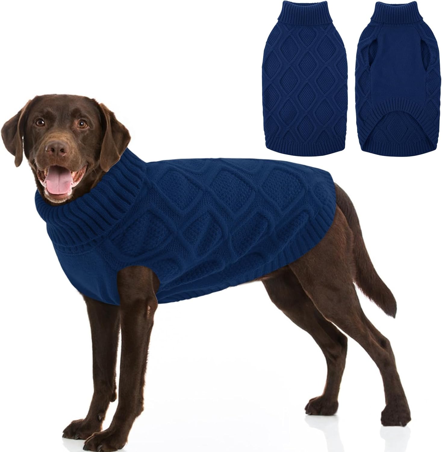 Dog Sweater, Stretch Christmas Sweaters for Medium Dogs Girl Boy, Turtleneck Knitted Pullover Warm Sweatshirt for Fall Winter, Soft Thick Thermal Pet Clothes for Beagle, Pug, Blue M