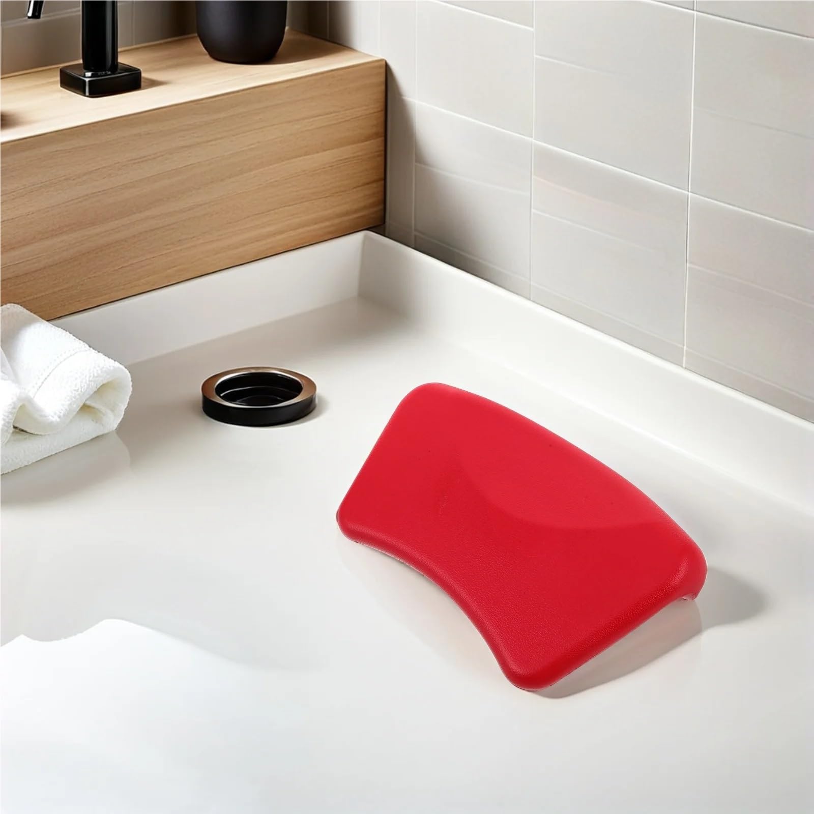 Almohada de baño Bañera Soporte for el Cuello Impermeable Cojín Antideslizante Rojo