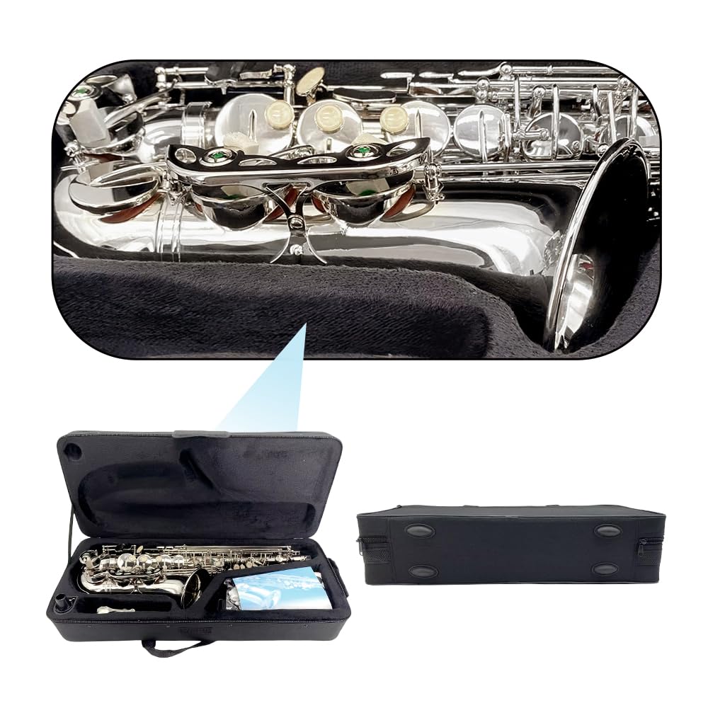 Sassofono contralto in eb professionale, kit completo per principianti, con custodia, bocchino, cinghie, ance e kit di pulizia, perfetto per studenti e adulti (nichel)