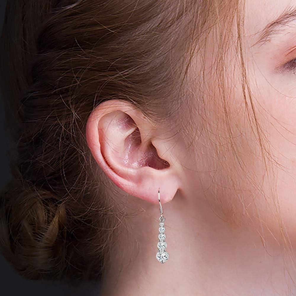 Dangle CZ Earrings, Cubic Zirconia Drop Earrings Silver Dangling Earrings for Women - Image 2