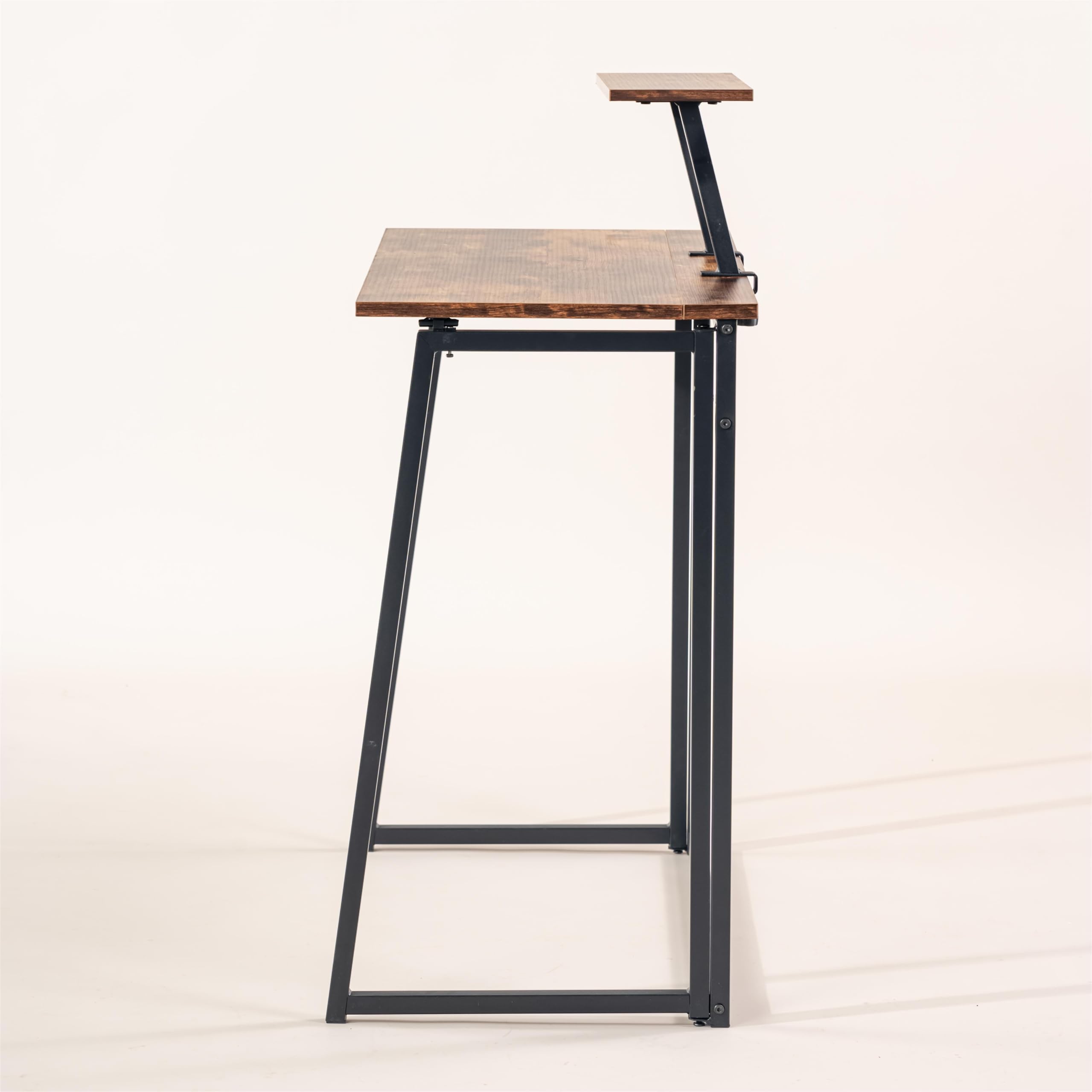 FurnitureR Scrivania per computer pieghevole, stile industriale, mensola a schermo rialzato, compatto, facile da piegare e spostare, ideale per soggiorno o spazio ridotto, 80 x 40 x 74 cm