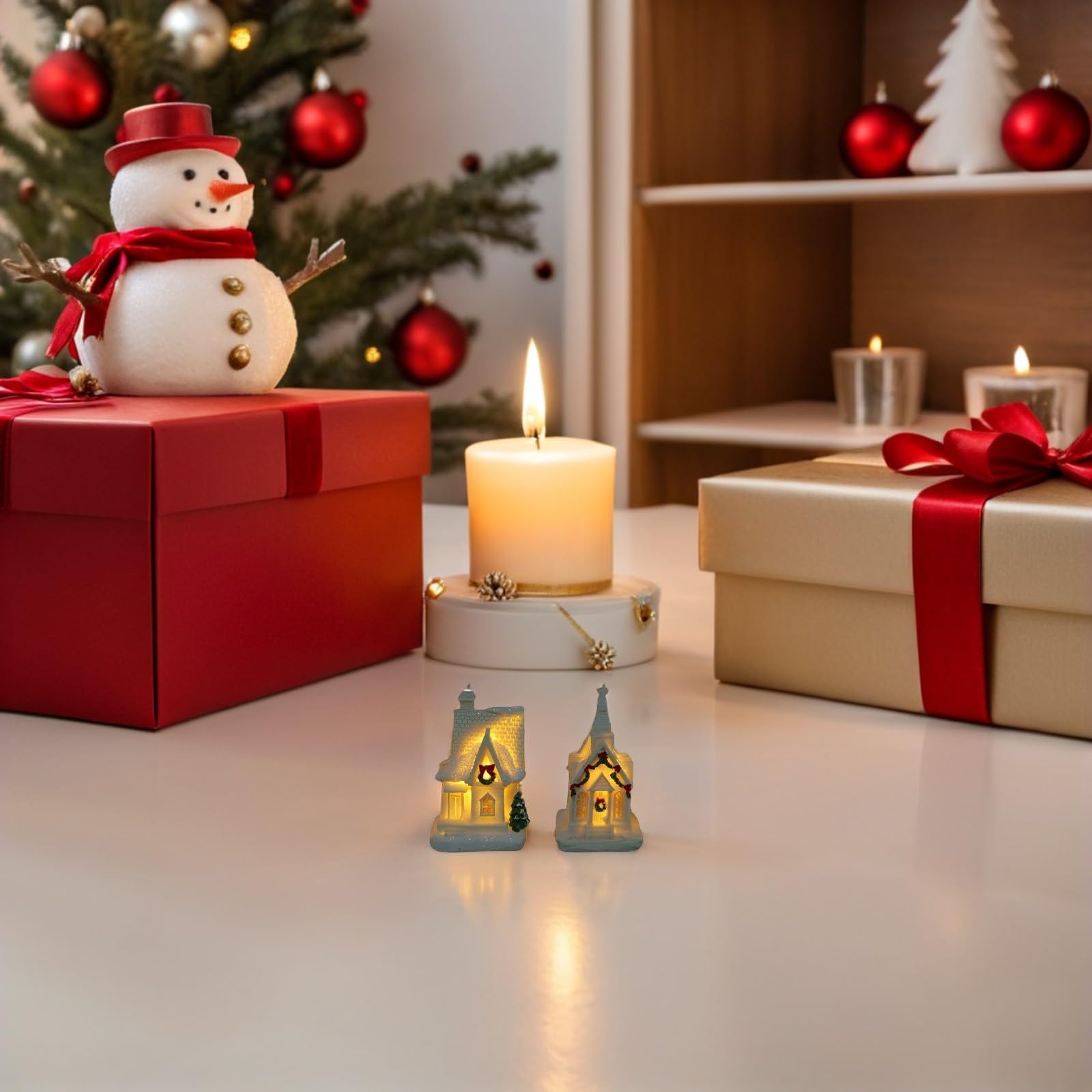 Toyvian 4 Piezas Decoración Navideña de Casas de Pueblo Iluminadas de