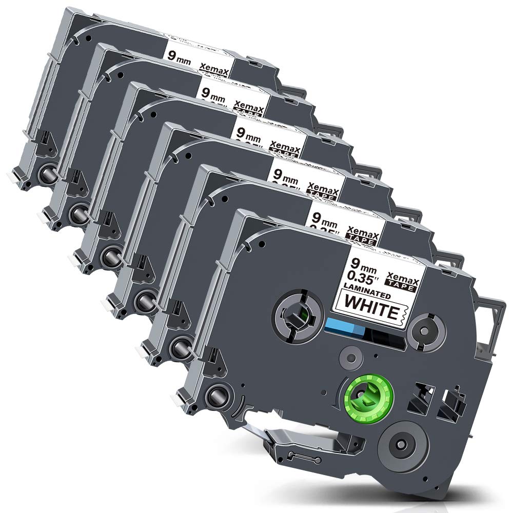 XemaX6 x Compatible TZe-221 9 mm Brother Replacement for Brother TZe-221 9 mm Label Tape P-Touch Tape White Brother TZe-221 TZe 221 TZe221 AZe-221 for Brother P-Touch PT-H107B PT-D600 PT-D450